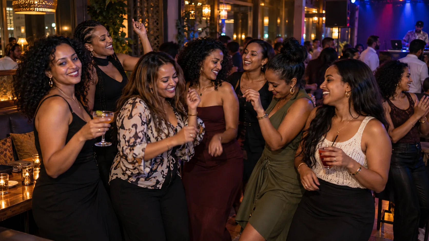 AI-generated concept image of friends enjoying an evening out in Addis